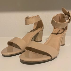 White Mt Elinie Sandal. Ankle Buckle Low Heel